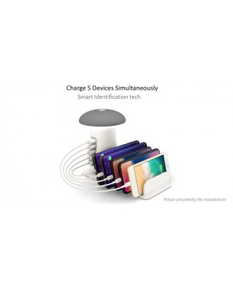 5-Port USB Charger Charging Dock Phone Holder & LED Mushroom Desk Lamp (EU)