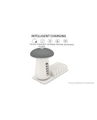 5-Port USB Charger Charging Dock Phone Holder & LED Mushroom Desk Lamp (EU)